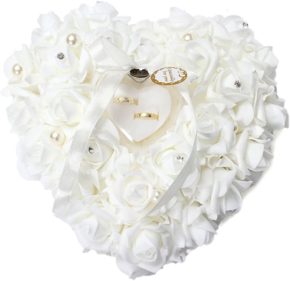 HONEYGIFTS Heart-Shaped Ring Pillow for Wedding