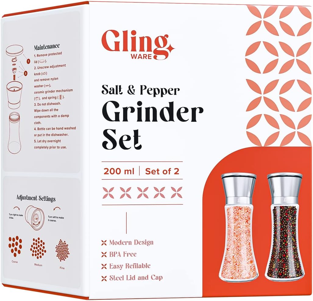 GLING Salt and Pepper Grinder Set - Refillable 75 Inch
