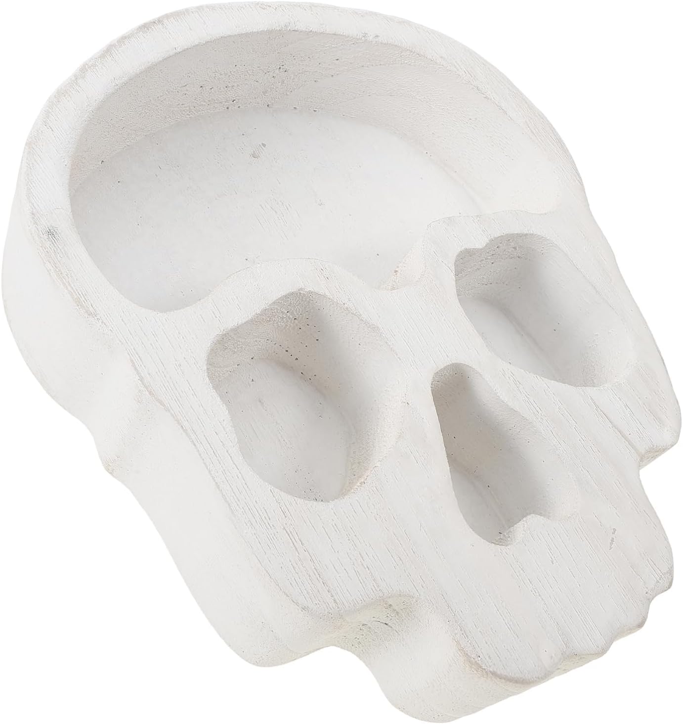 Ciieeo Skull Wood Bowl Candle Holder Halloween Snack Serving Tray Reusable Skeleton Centerpiece