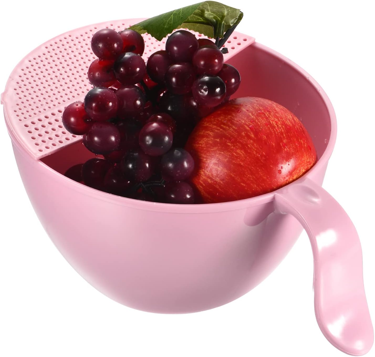 Rice Washing Bowl Set with Quick Drain and Long Handle - Pink
