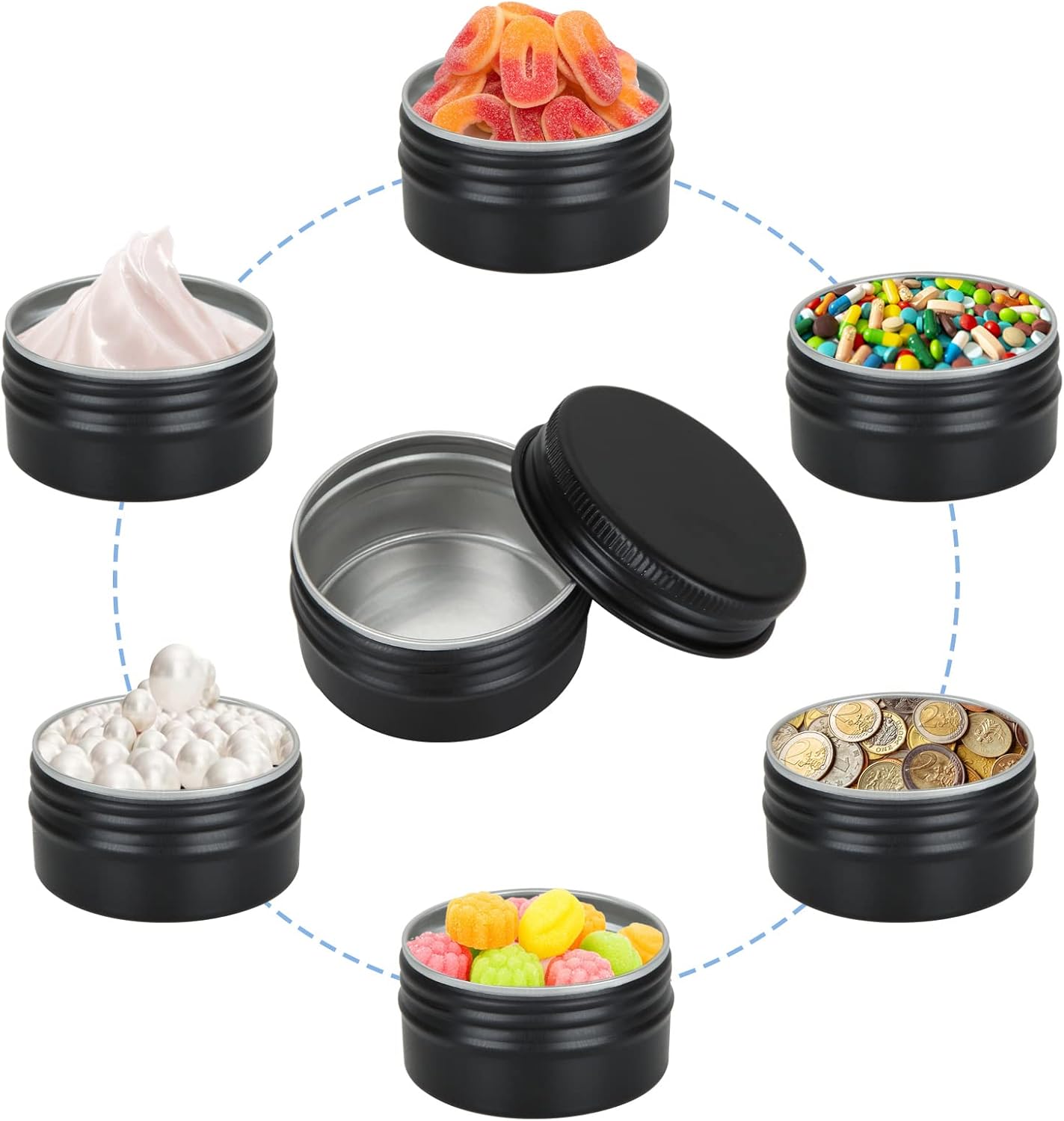 Acrux7 50 Pack 1oz Black Aluminum Tins with Lids