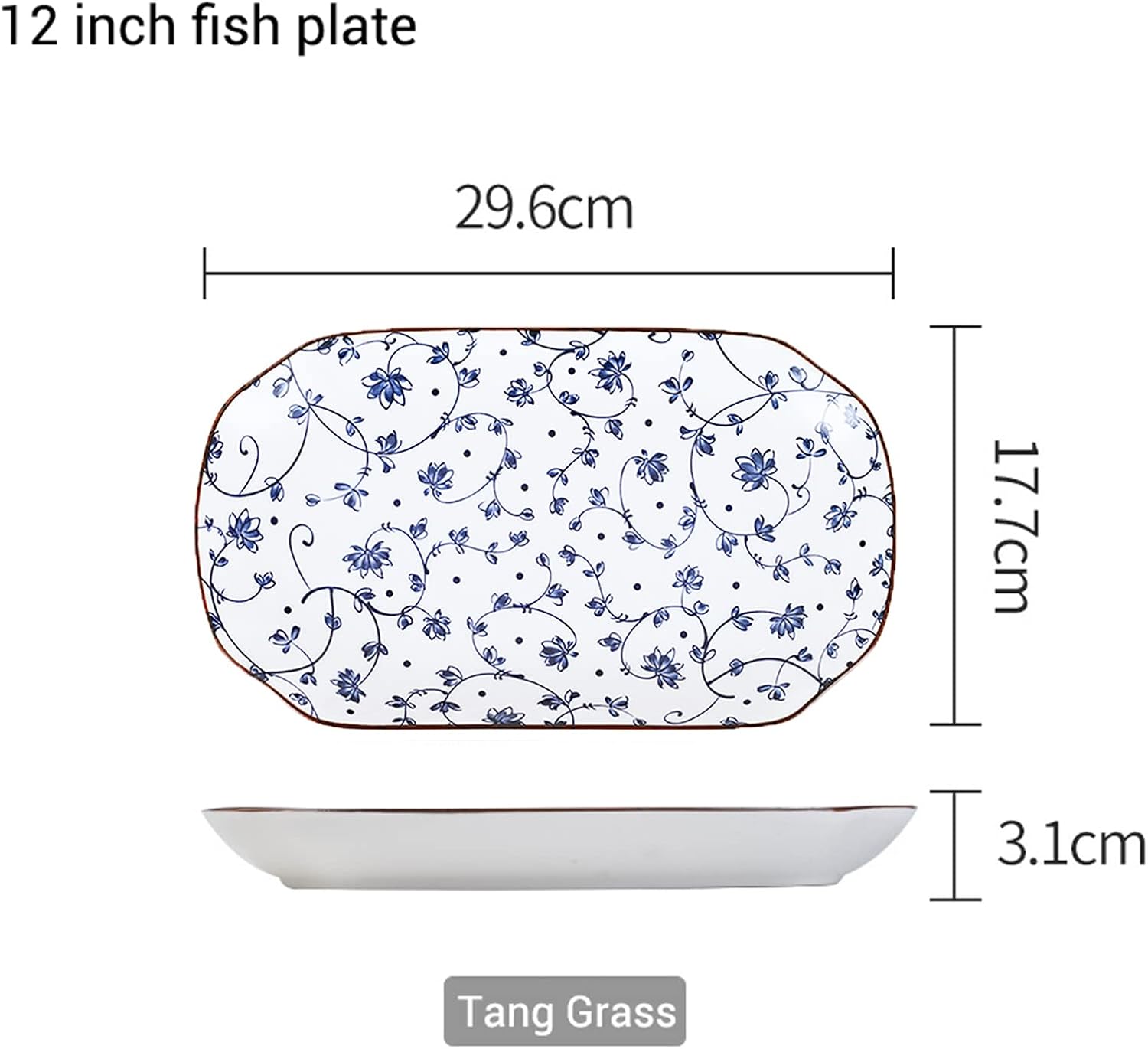 Gegong 12 Inch Fish Plate Blue White Porcelain Serving Plate