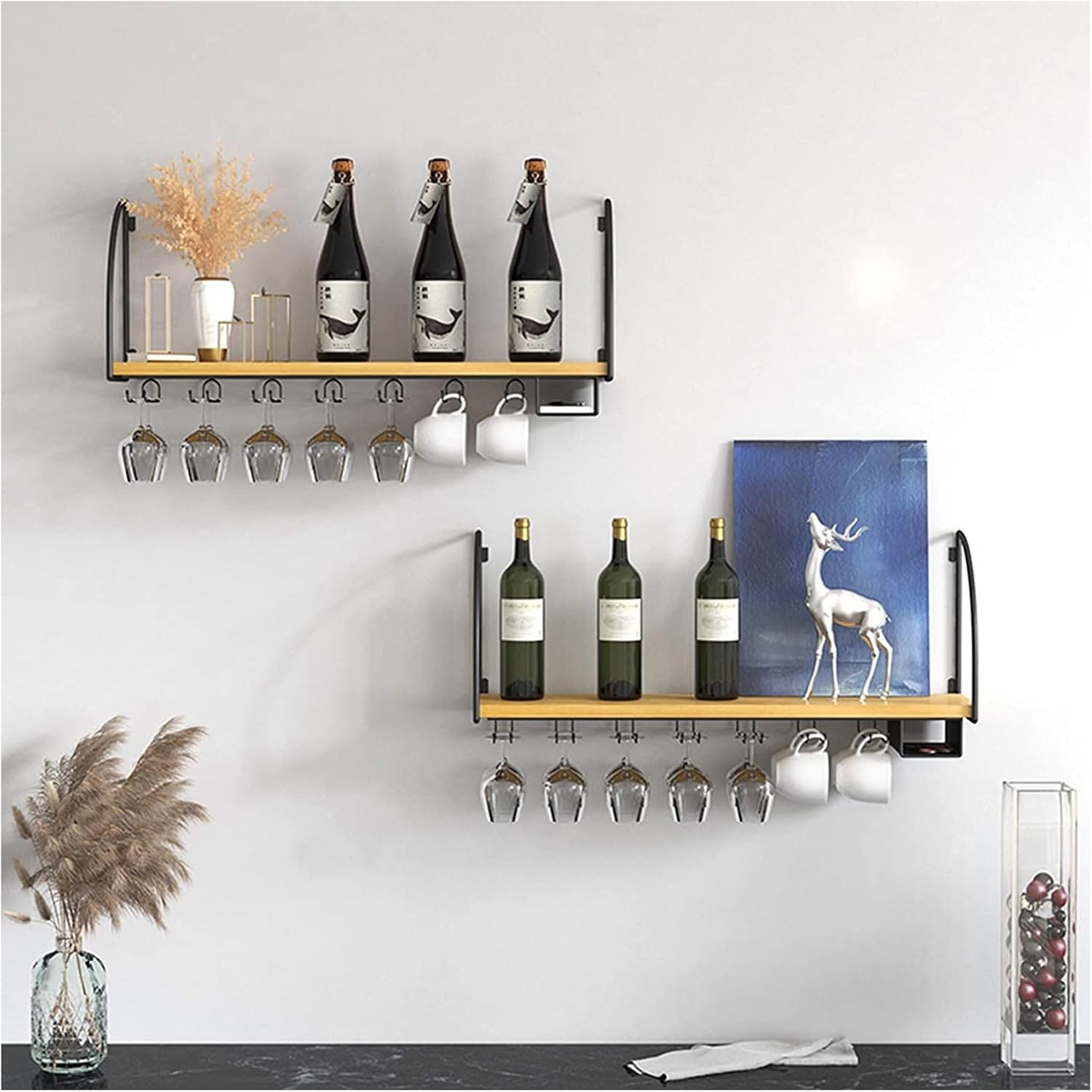ALDEPO 2 Tier Wall Mounted Wine Rack Organizer