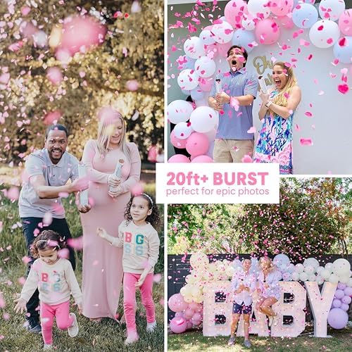 PrimePure Pink Heart Confetti Cannon - 4 Pack Biodegradable Gender Reveal Party Poppers