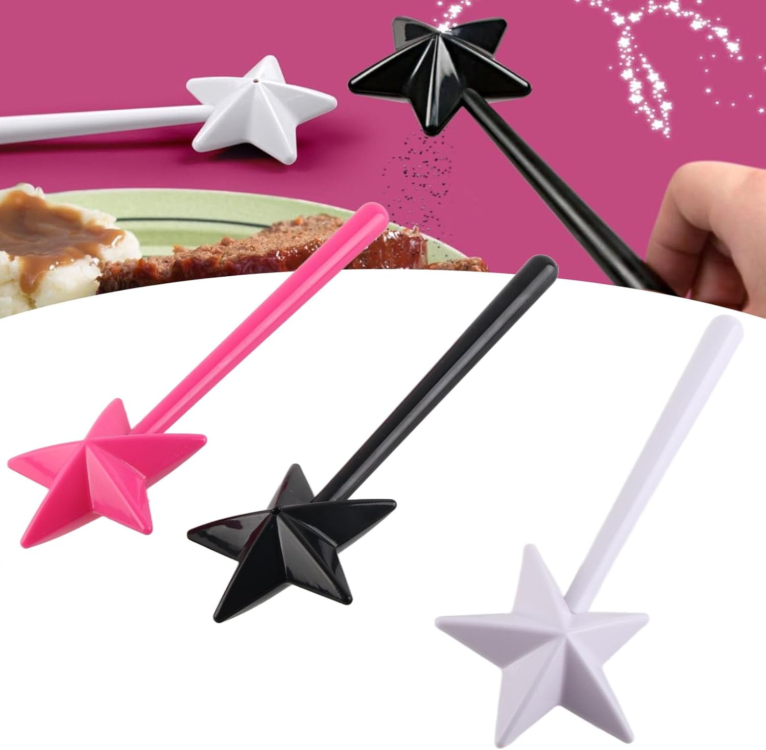 3 Piece Wand Salt and Pepper Shaker Set Black and White