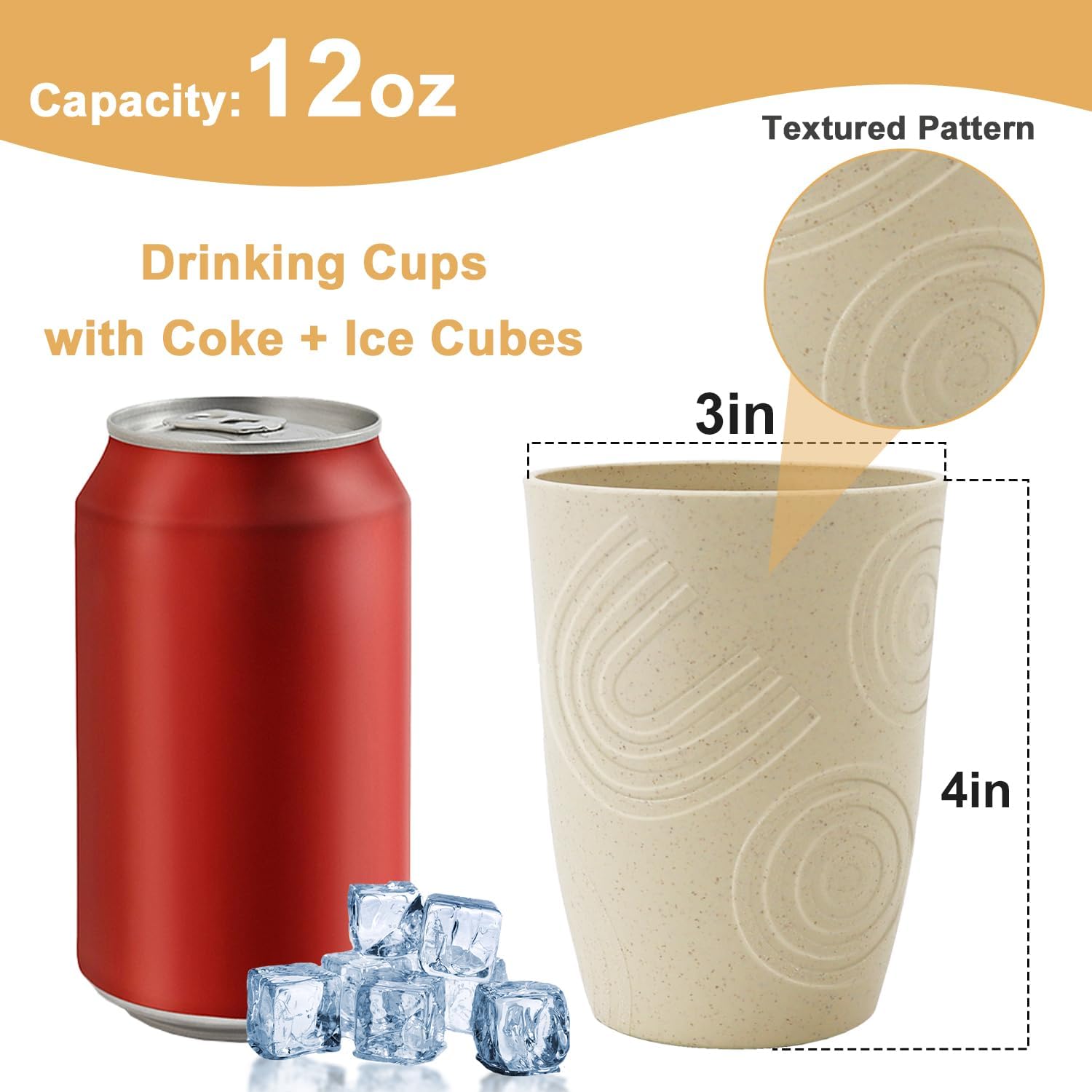 BUSOKIP 12 oz Wheat Straw Cups Set of 6 Beige