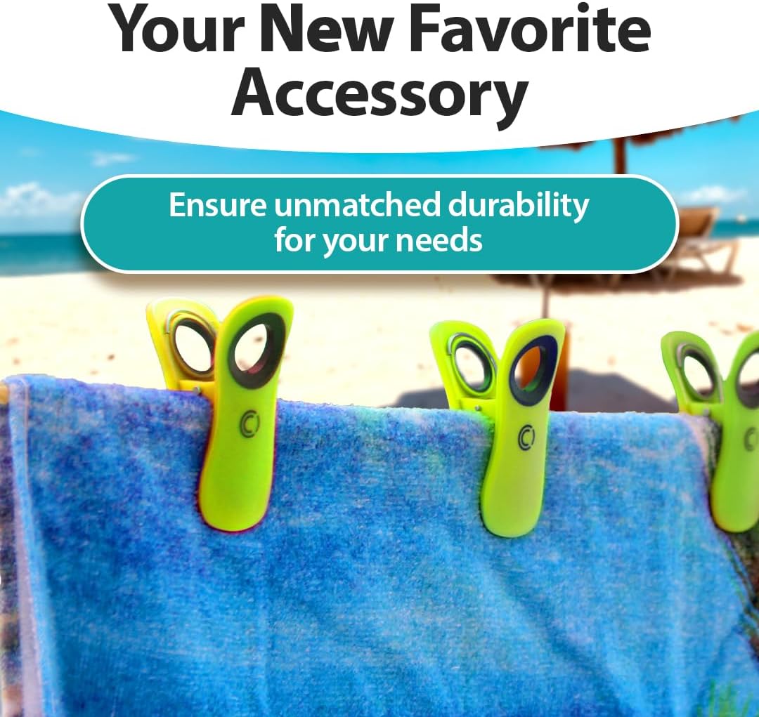 CoreClips Towel Clips for Beach Chairs - Heavy Duty with 25 Clamp