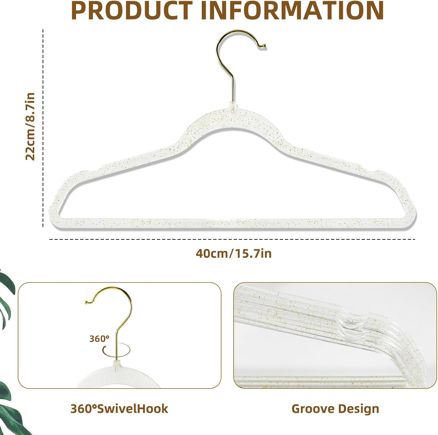 Clear Plastic Hangers 20 Pack Gold Glitter