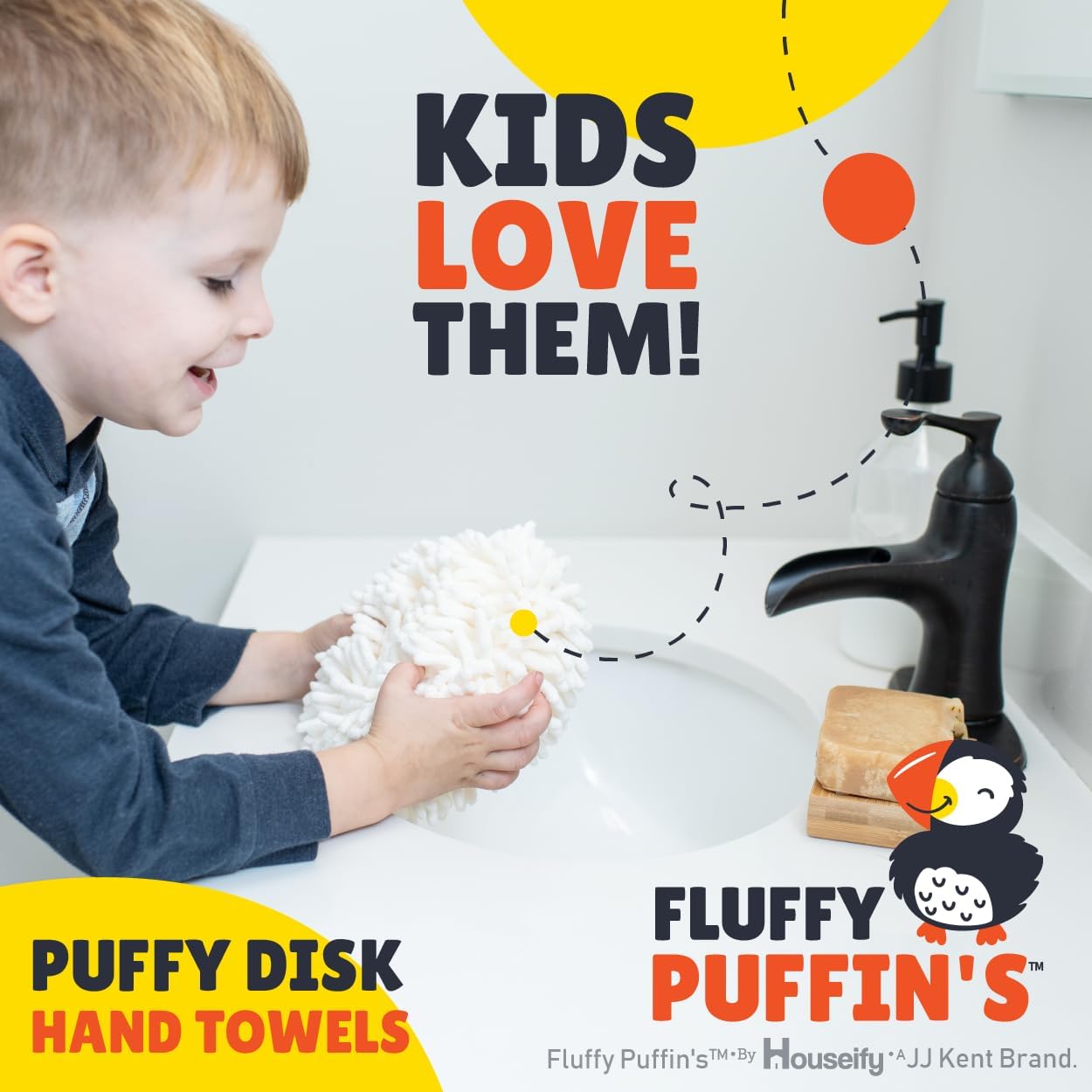 JJ KENT Fluffy Puffins Microfiber Hand Towels Set of 3