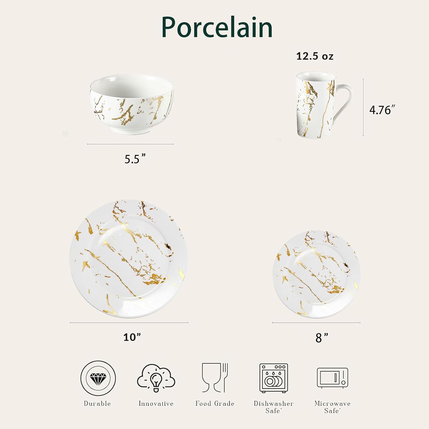 Porcelain Dinnerware Set for 4 with Gold Design