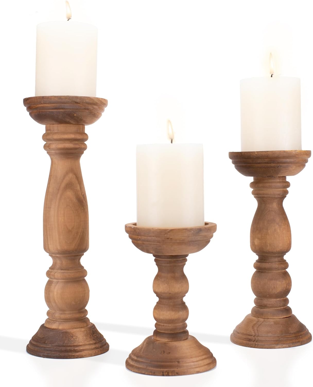 BANOMII Farmhouse Wooden Candle Holder Set of 3