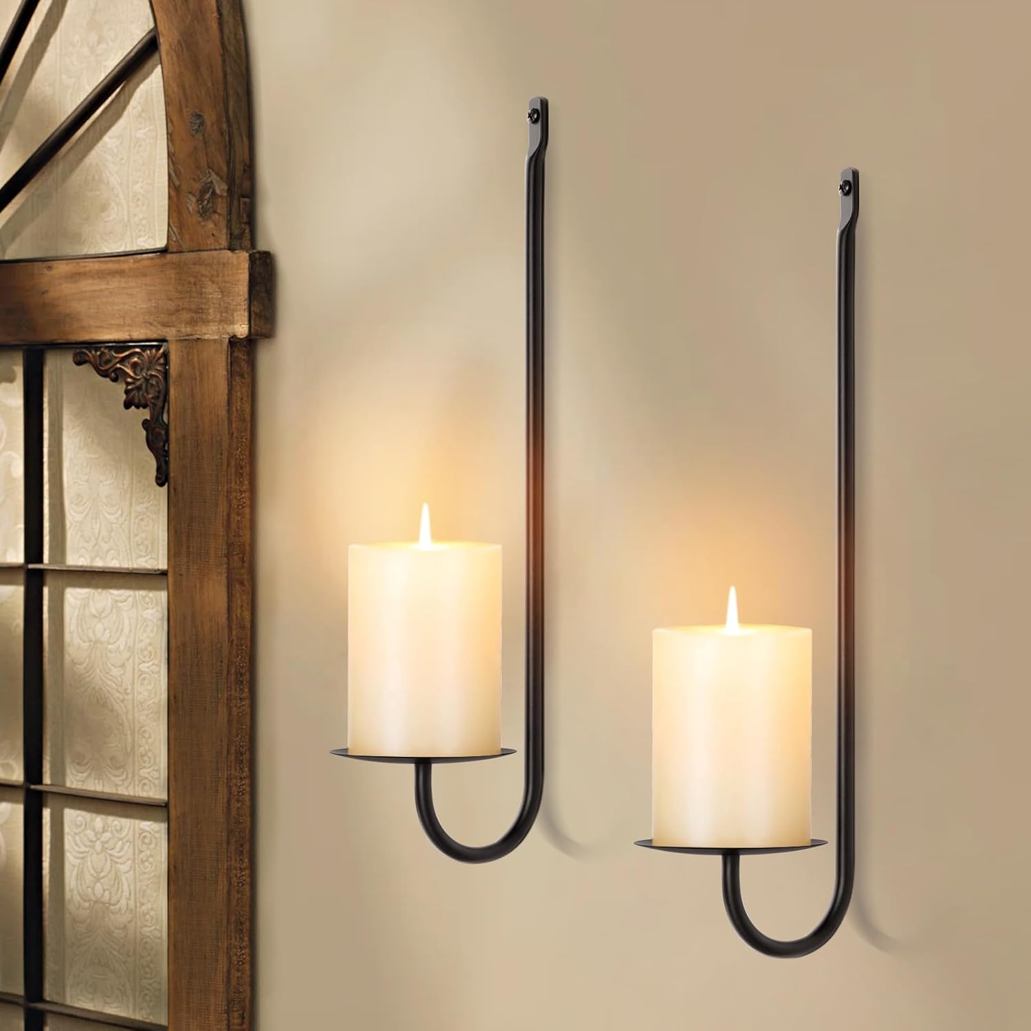 Candle Sconces Set of 2 Taper Pillar Wall Candle Holders Black