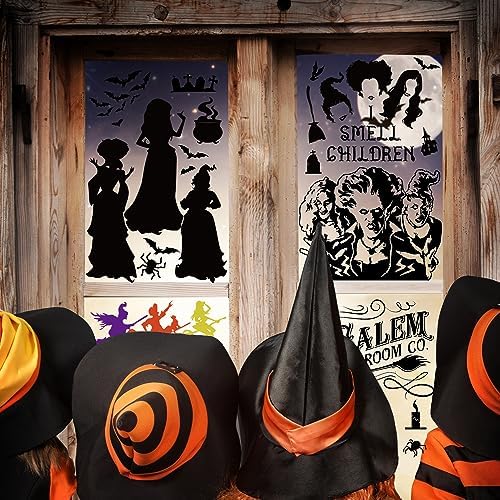 GreenPine 6Pcs Halloween Window Clings Witch Decals Bats Spider Webs