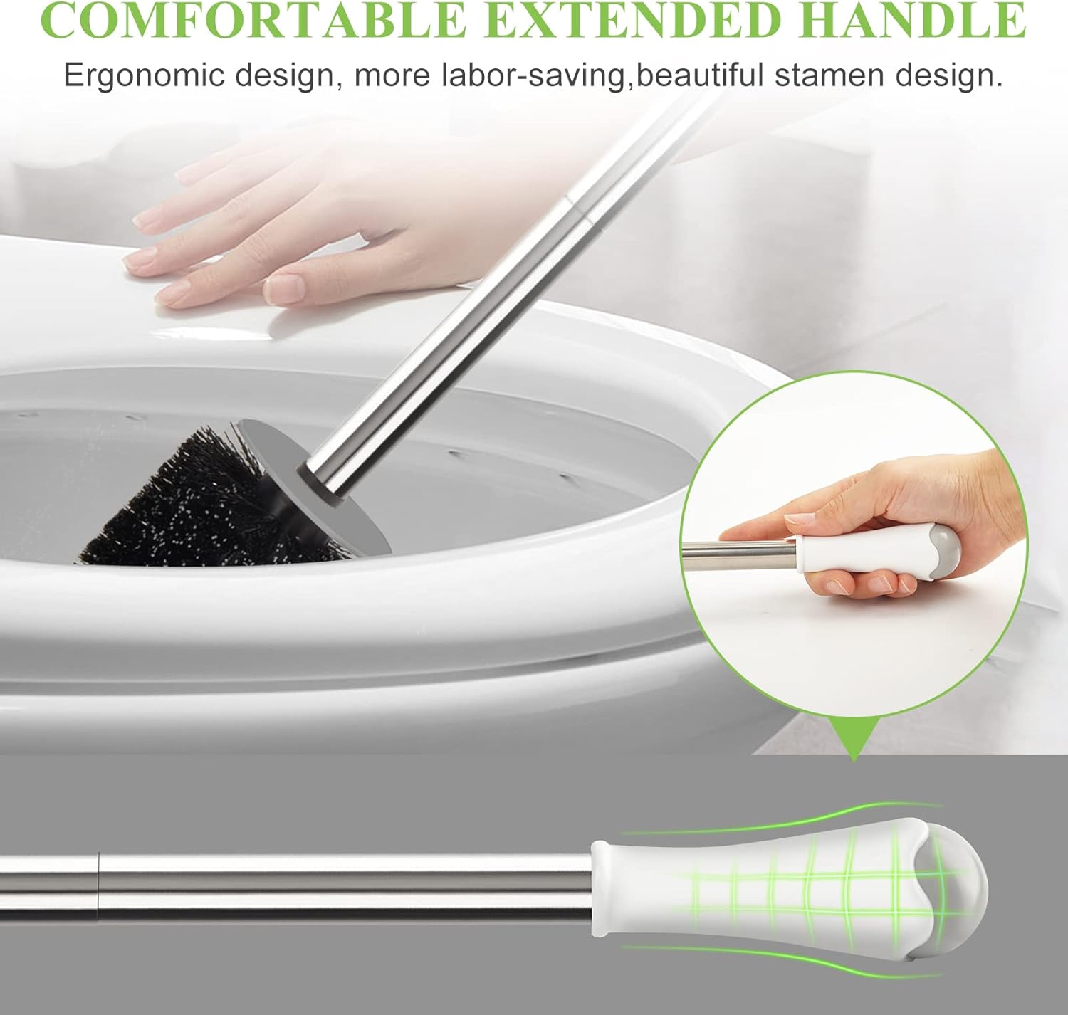 AONEZ Compact Toilet Brush Holder with Stainless Steel Handle