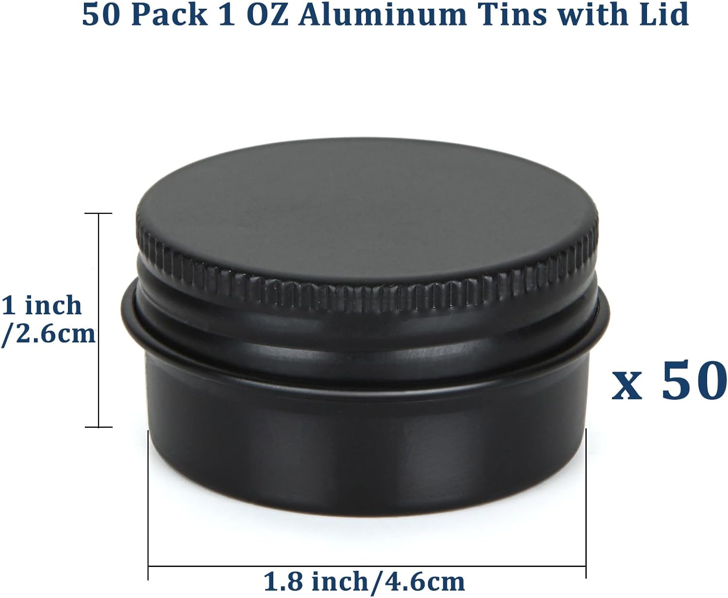 Acrux7 50 Pack 1oz Black Aluminum Tins with Lids