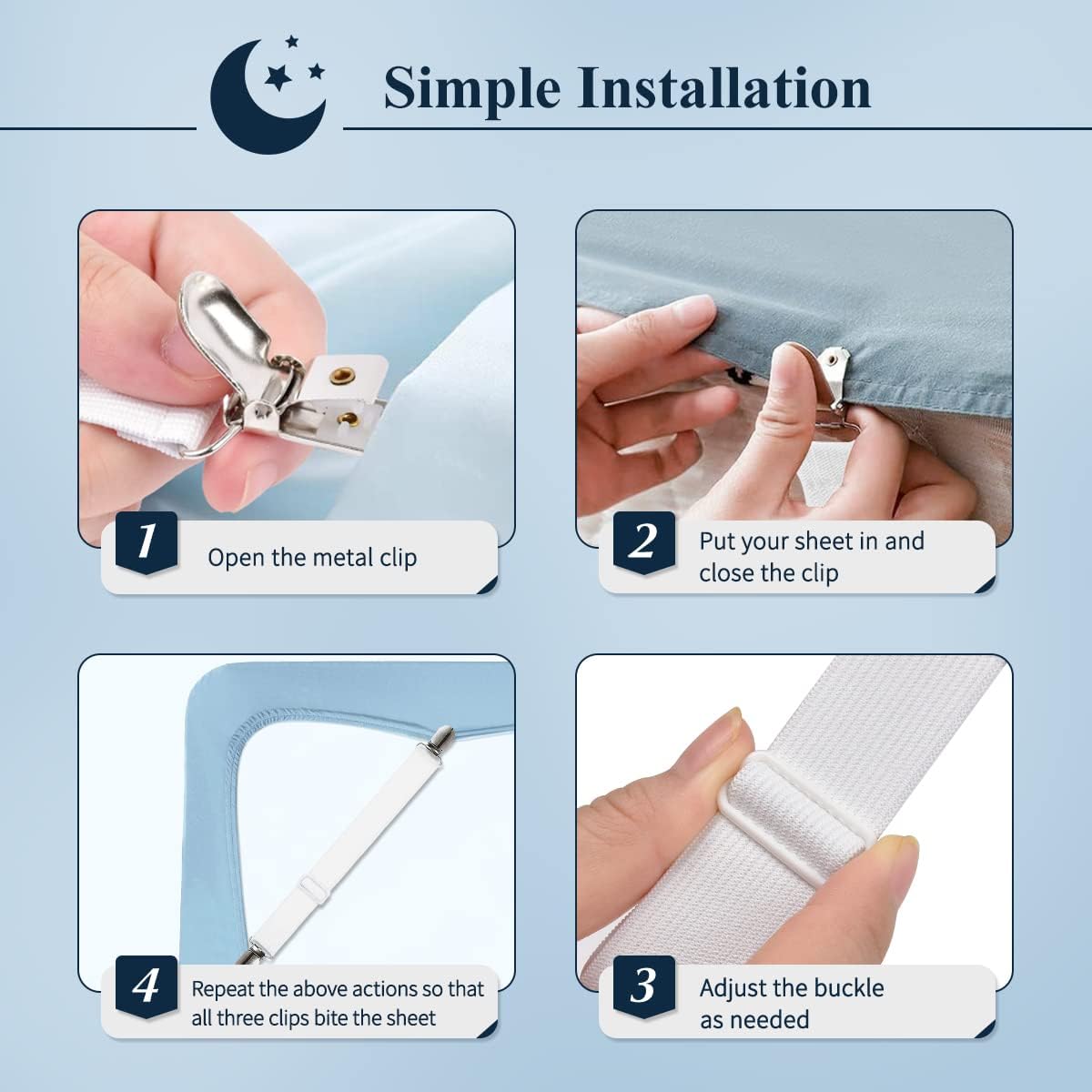 Sopito Adjustable Elastic Sheet Straps 4Pcs White