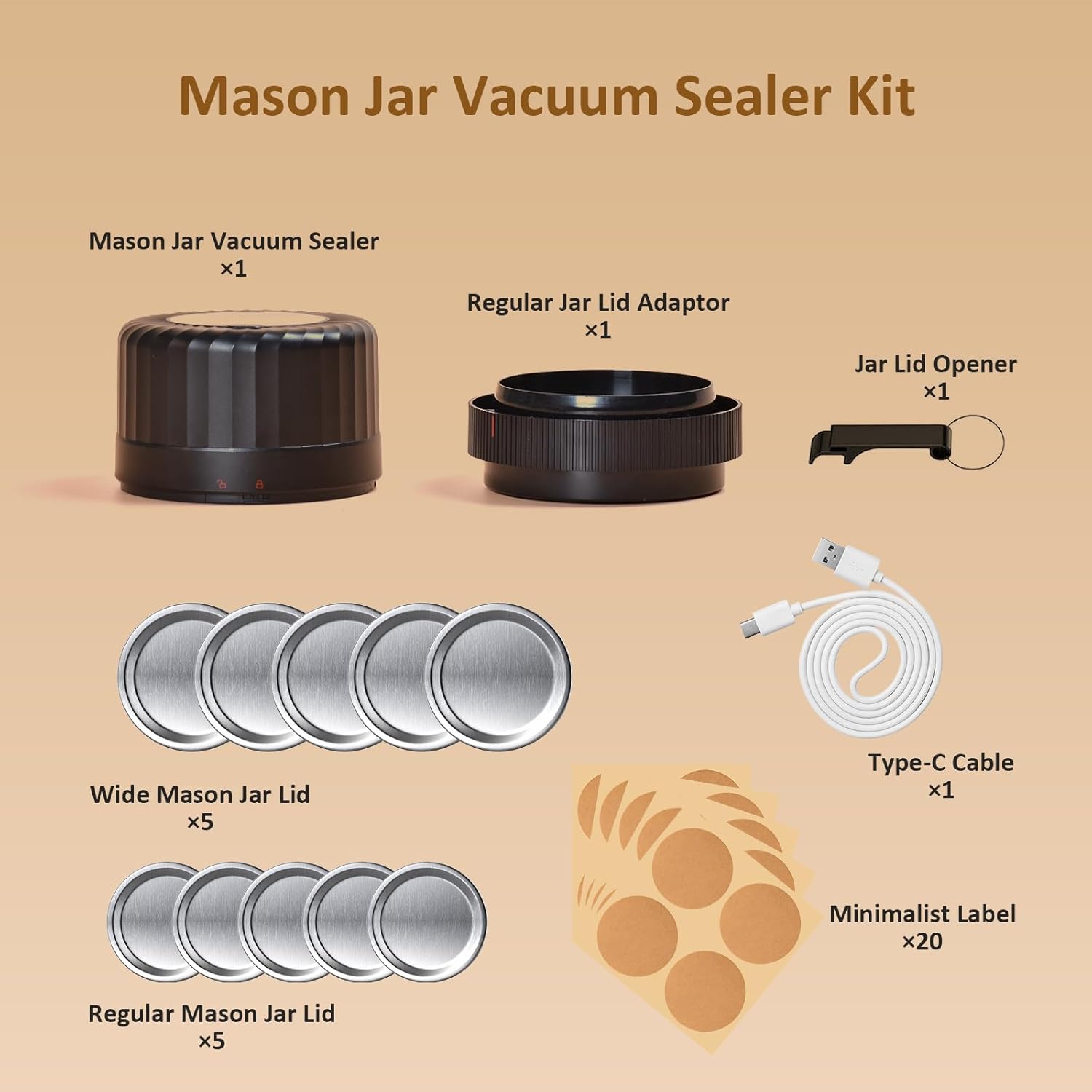 HTPOW Fully Automatic Mason Jar Vacuum Sealer Kit