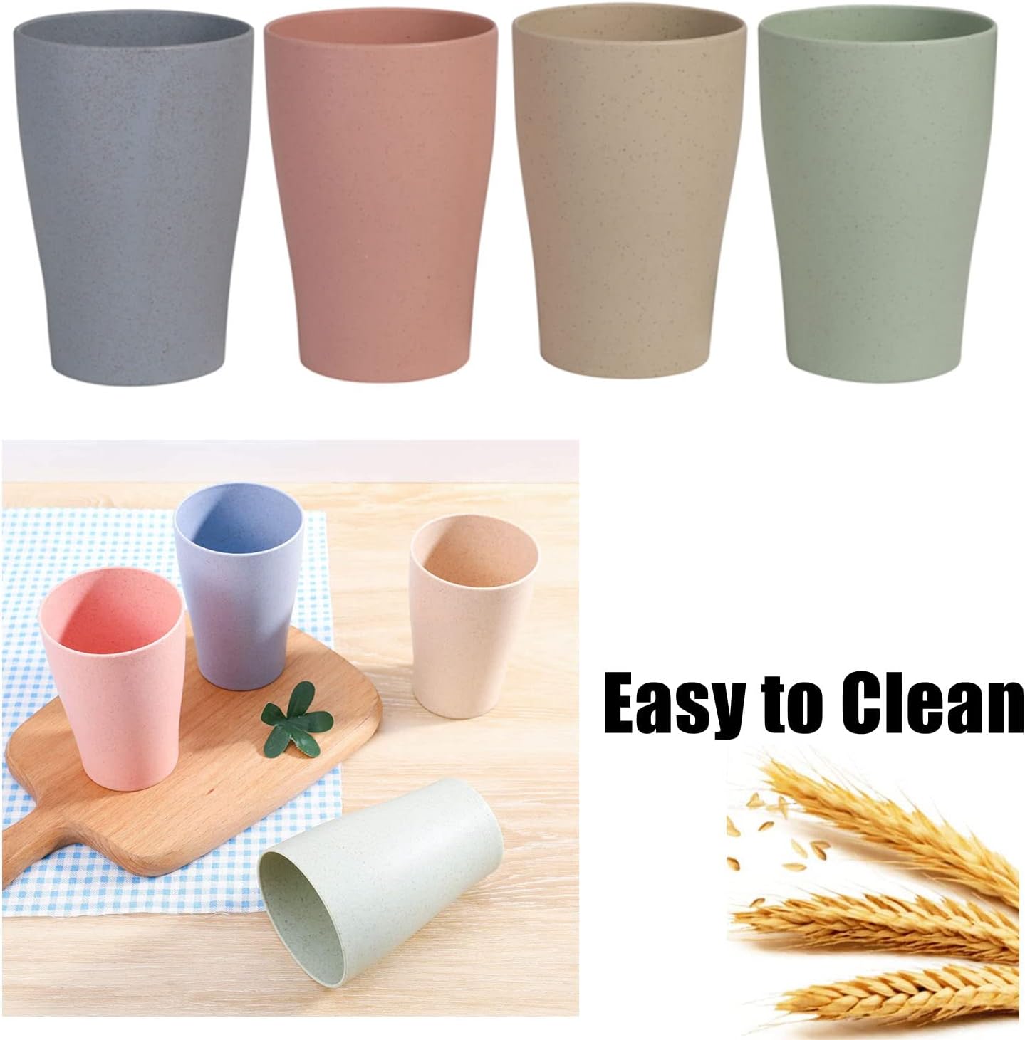 CAMBUY Wheat Straw Cup Set 4 Pc 15Oz Reusable and Unbreakable
