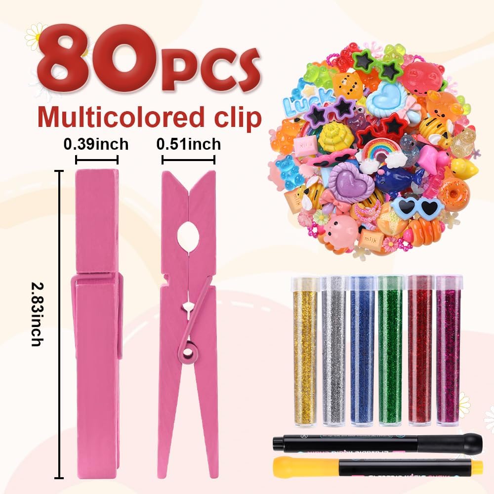 JOICEE 80PCS Wooden Cheer Pins Spirit Clips with Accessories