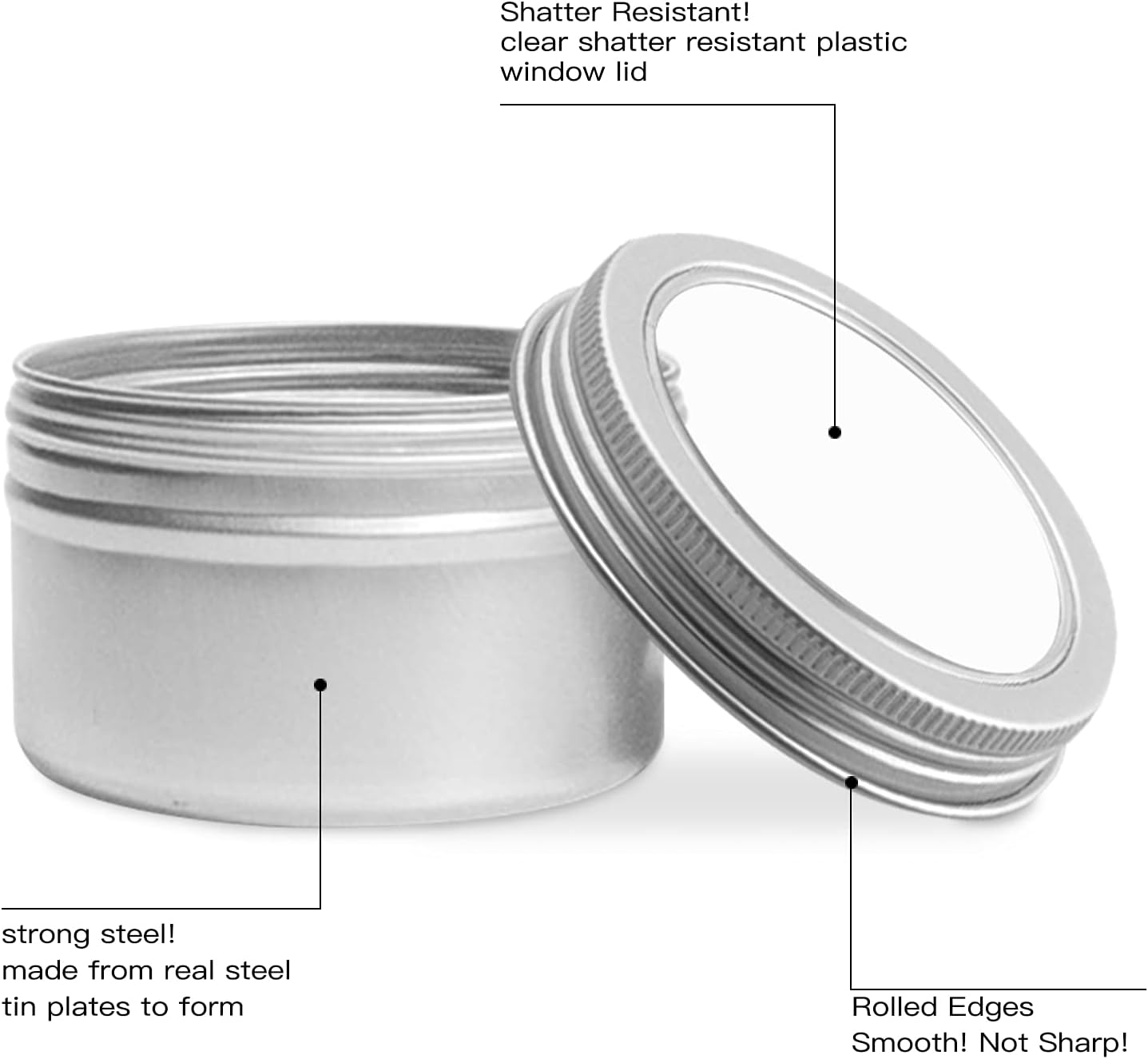 15 Pack 4oz Aluminum Round Tins with Clear Tops