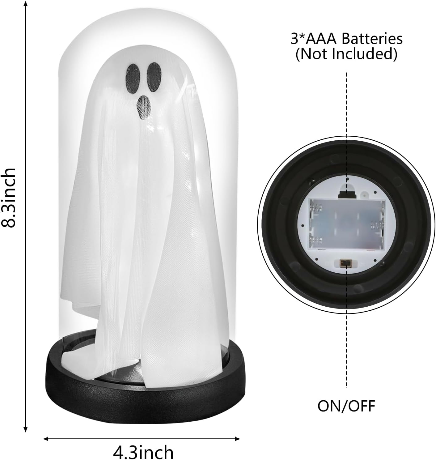 Light Up Ghost Glass Cloche Halloween Decor