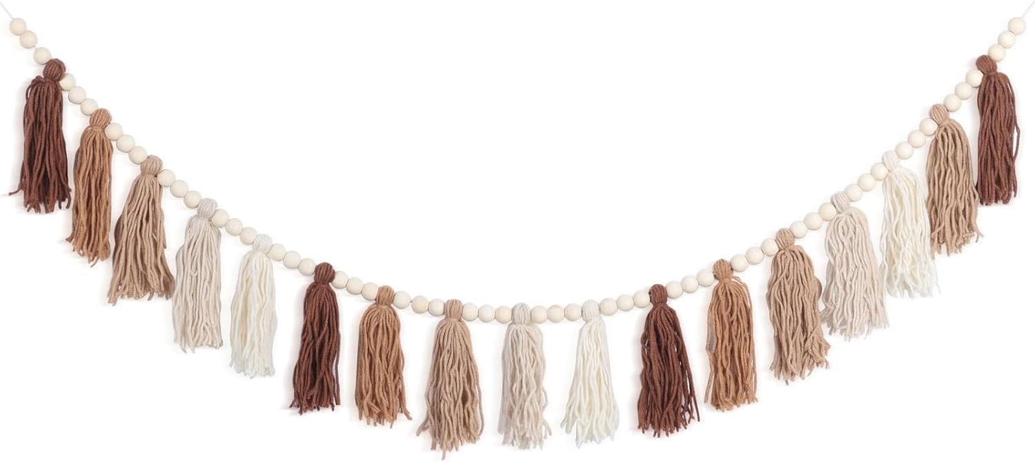 Boho Tassel Garland with Wood Beads for Home Decor
