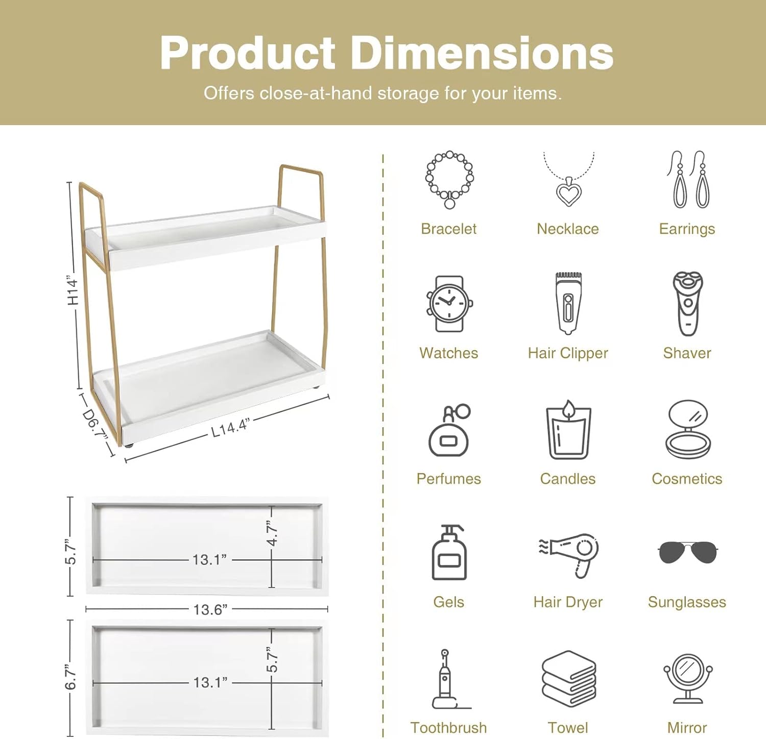 Forbena 2 Tier Bathroom Organizer Countertop Shelf