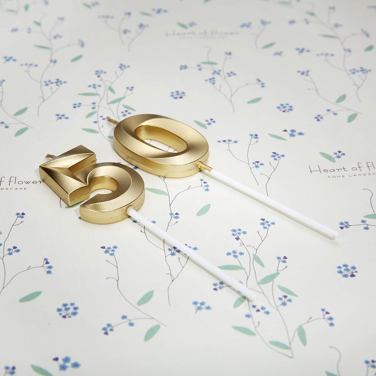 50th Birthday Gold Candles Cake Topper Decorations