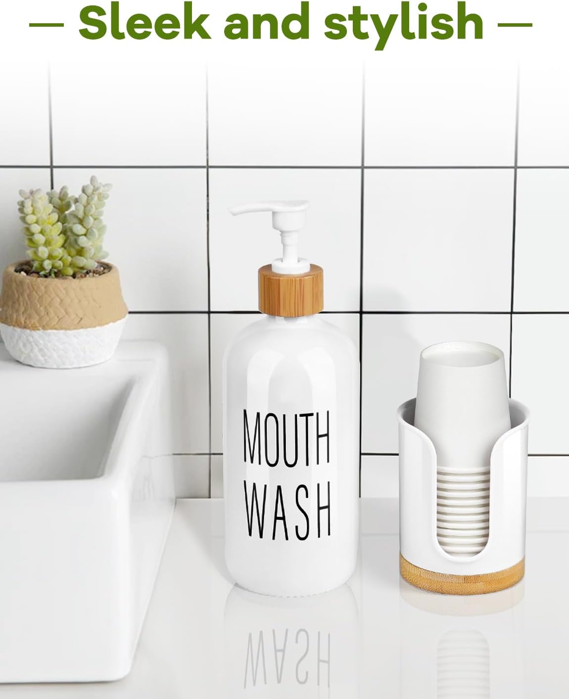 Bathroom Cup Holder Dispenser - PC and Bamboo White Pack of 1