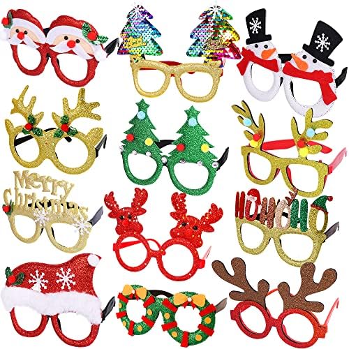 Max Fun 12Pcs Christmas Glitter Party Glasses Frames