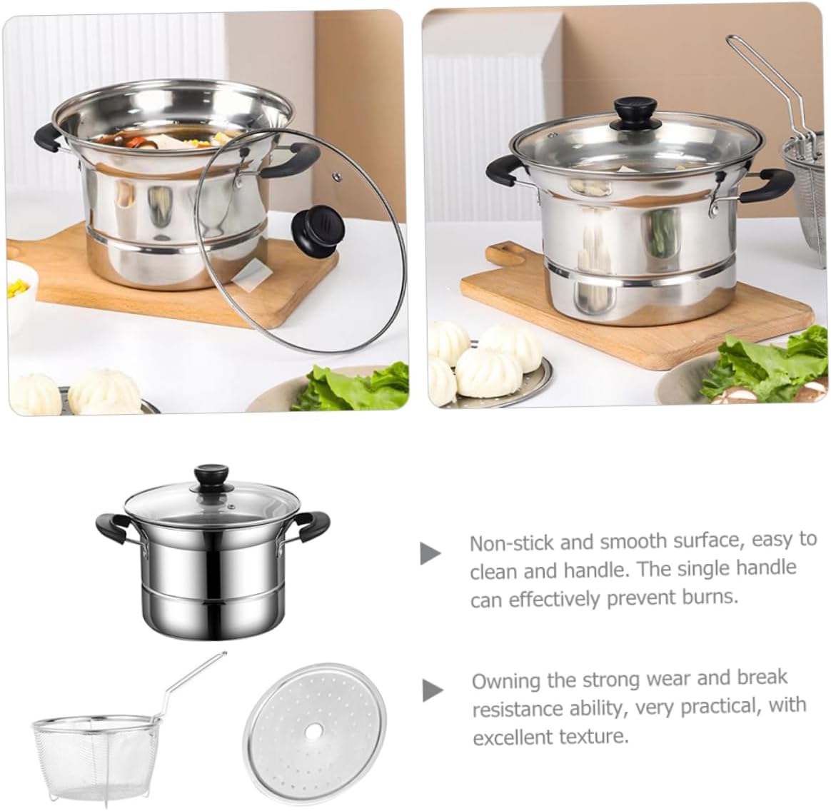 Stainless Steel Deep Fryer Pot with Handle and Lid