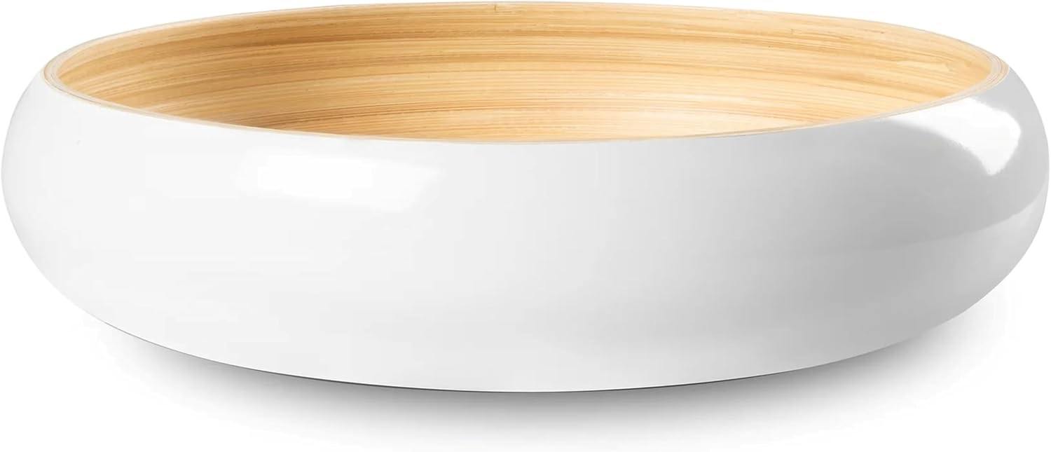 LEXA 12 Inch White Bamboo Salad Bowl - 130 Oz Lightweight