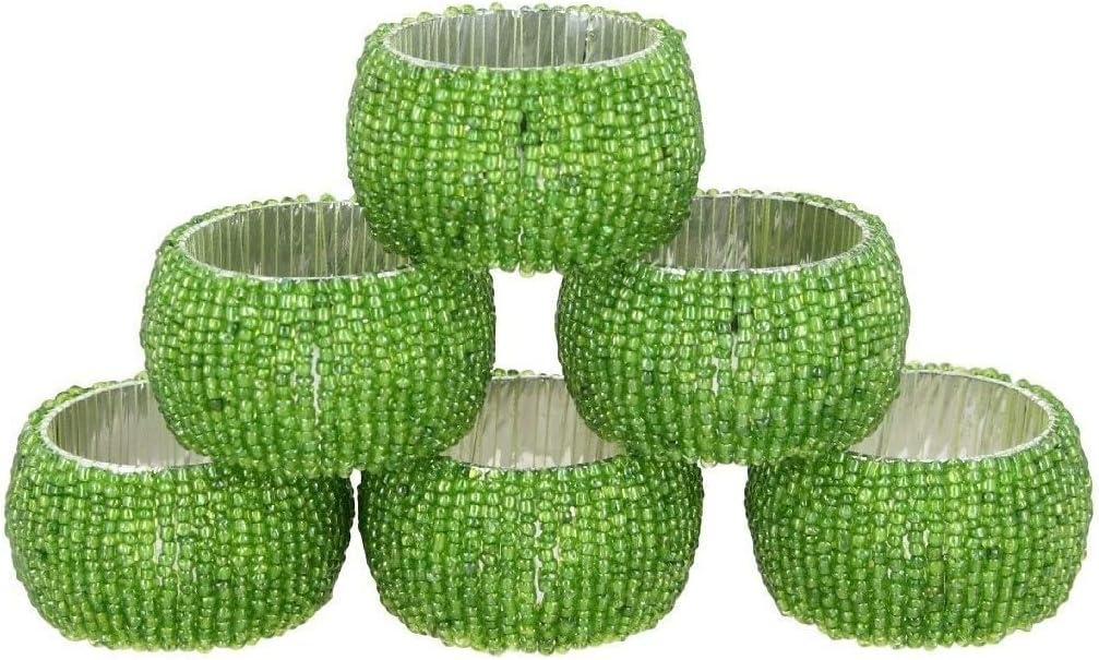 YourKart Handmade Beaded Napkin Rings Set of 6 Green