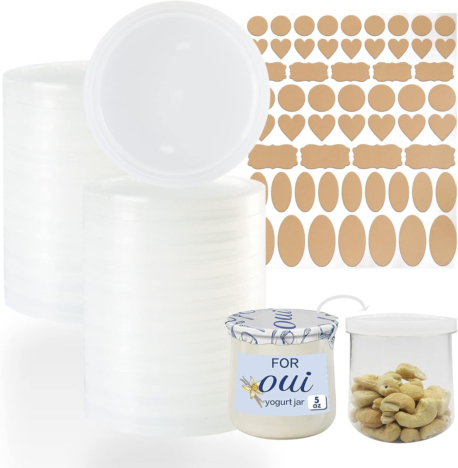 Clear Plastic Yogurt Jar Lids - 28 Pack for Oui Jars