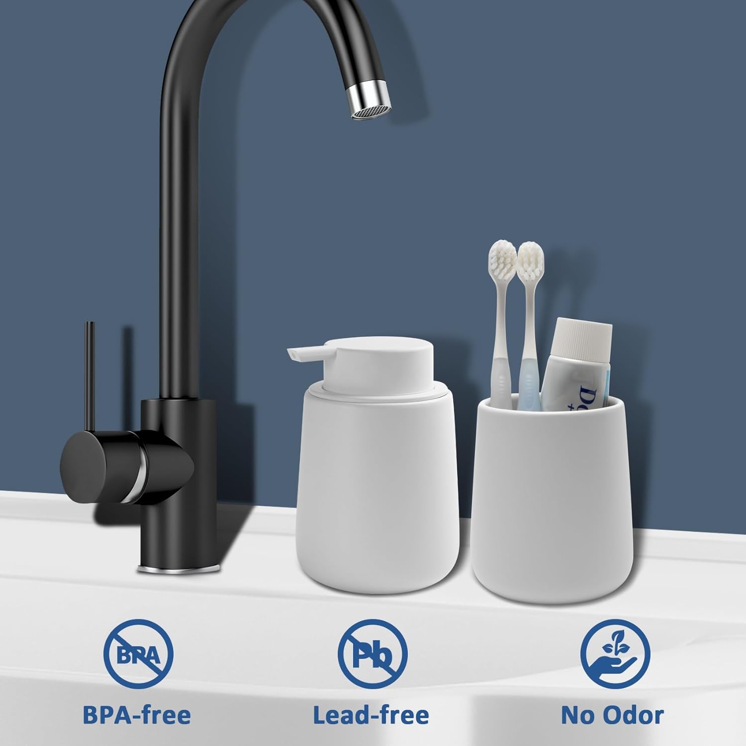 Ceramic Soap Dispenser with Easy to Press Pump 12 oz White