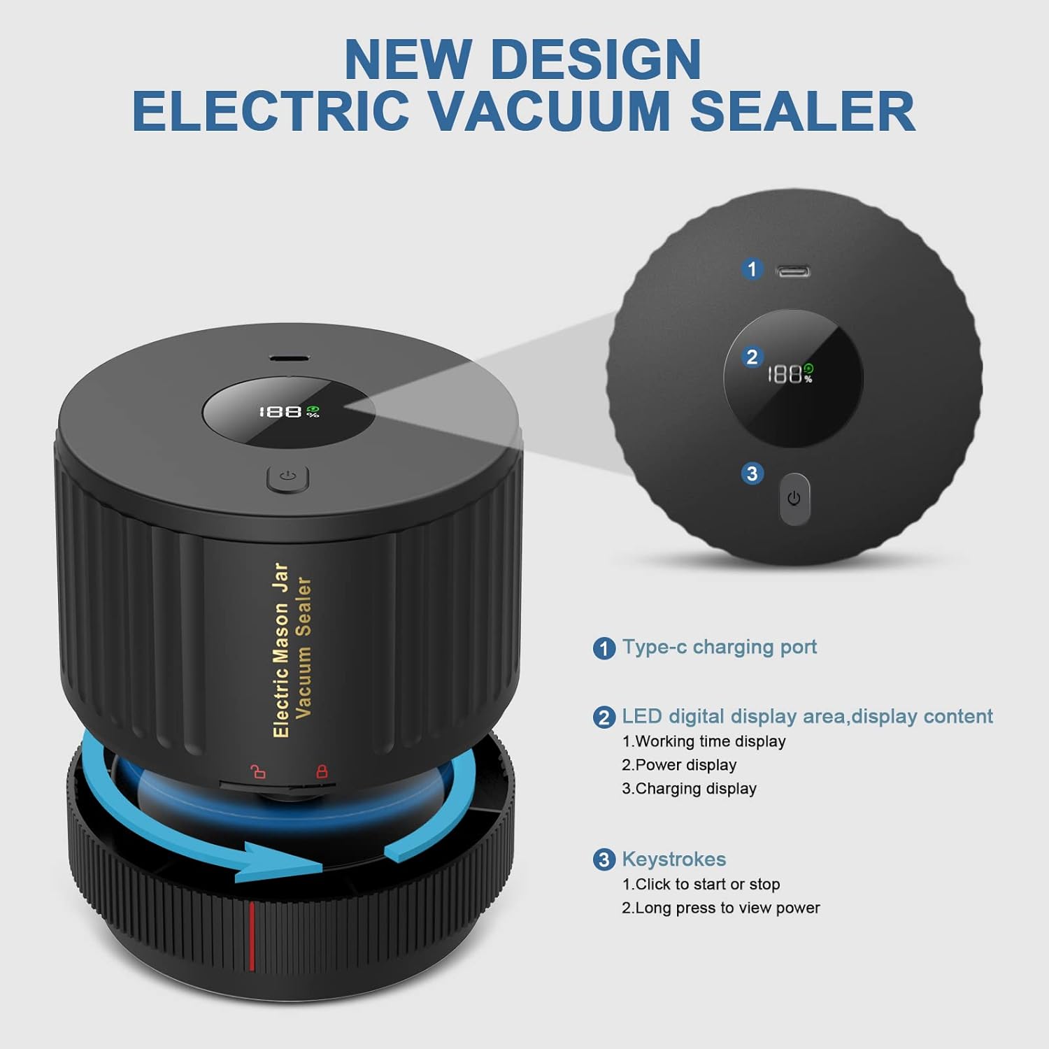 OXLIMKEE Electric Mason Jar Vacuum Sealer Kit - Black