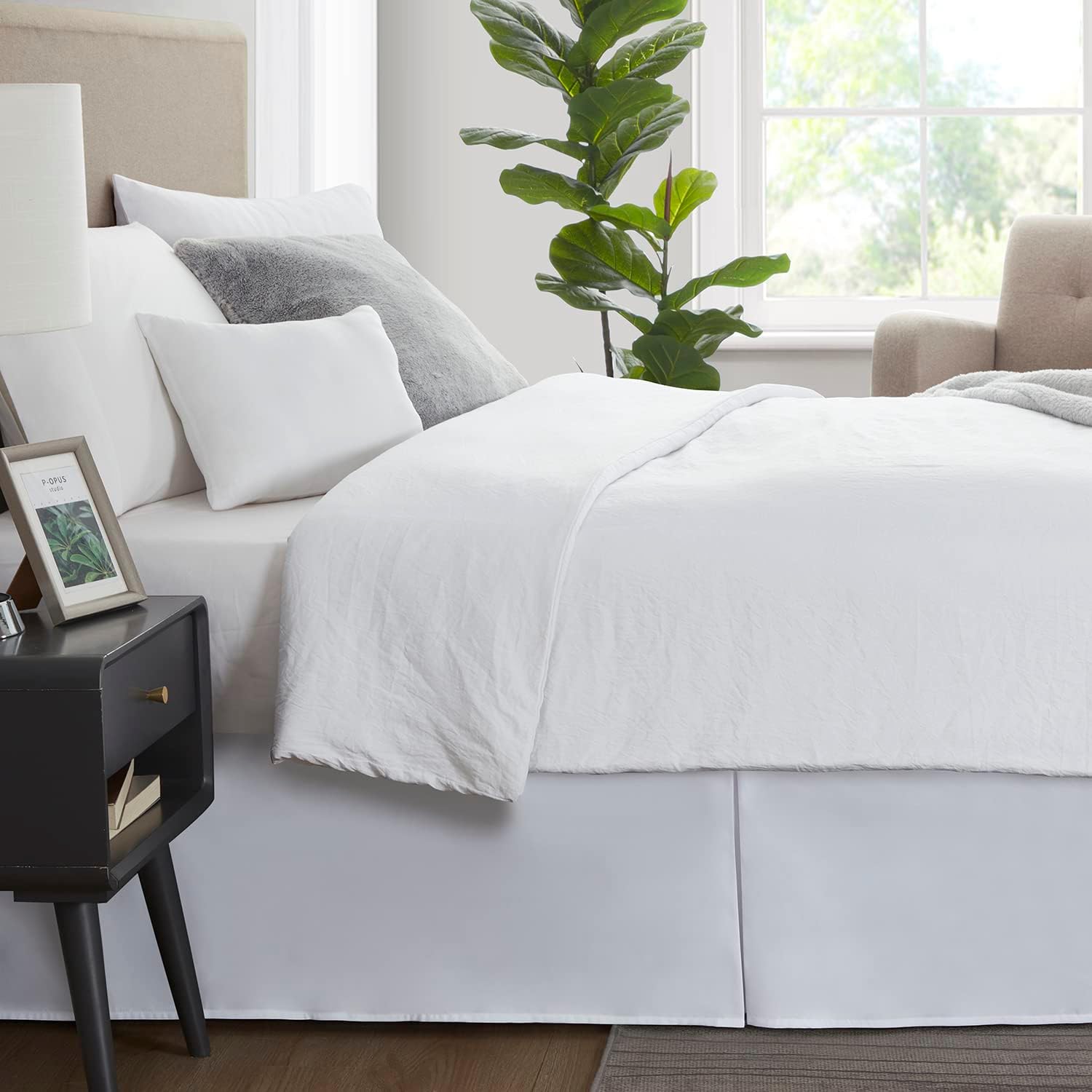 Nestl White Bed Skirt Queen Size 14 Inch Drop
