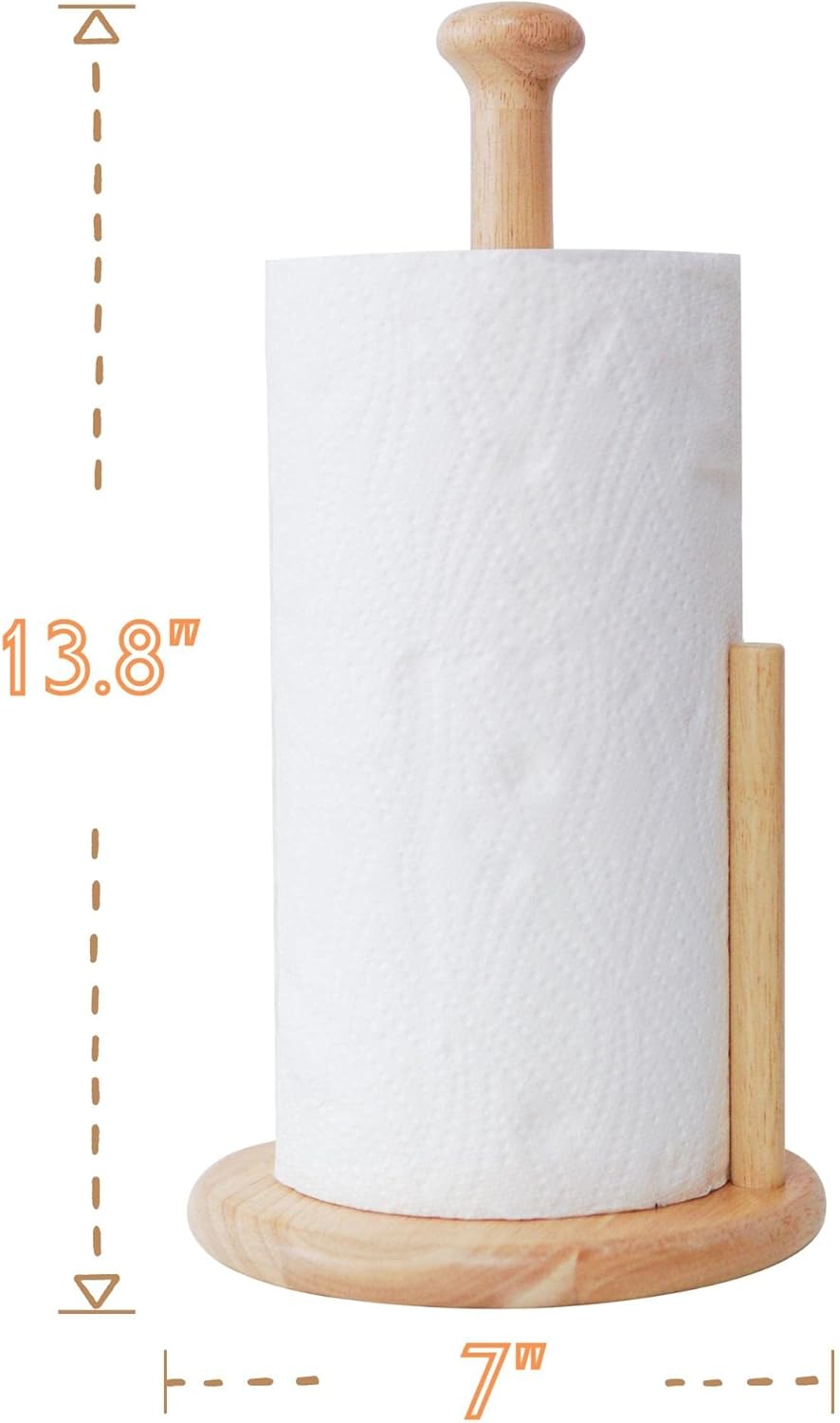 E-ROOM TREND Paper Towel Holder Large Base 7 Inch Wooden Natural