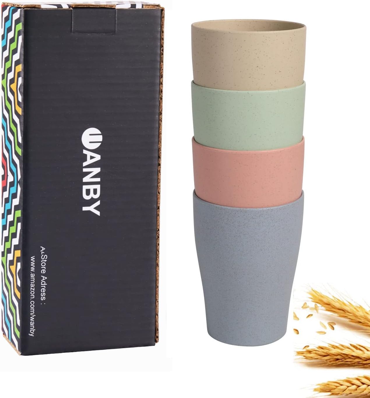 CAMBUY Wheat Straw Cup Set 4 Pc 15Oz Reusable and Unbreakable