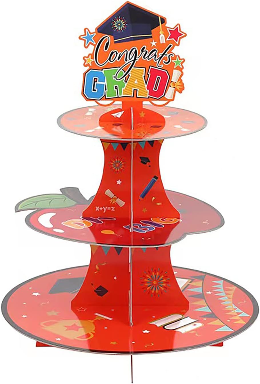 Kindergarten Graduation Cupcake Stand - 3 Tier Cardboard Dessert Tower with Congrats Grad Topper