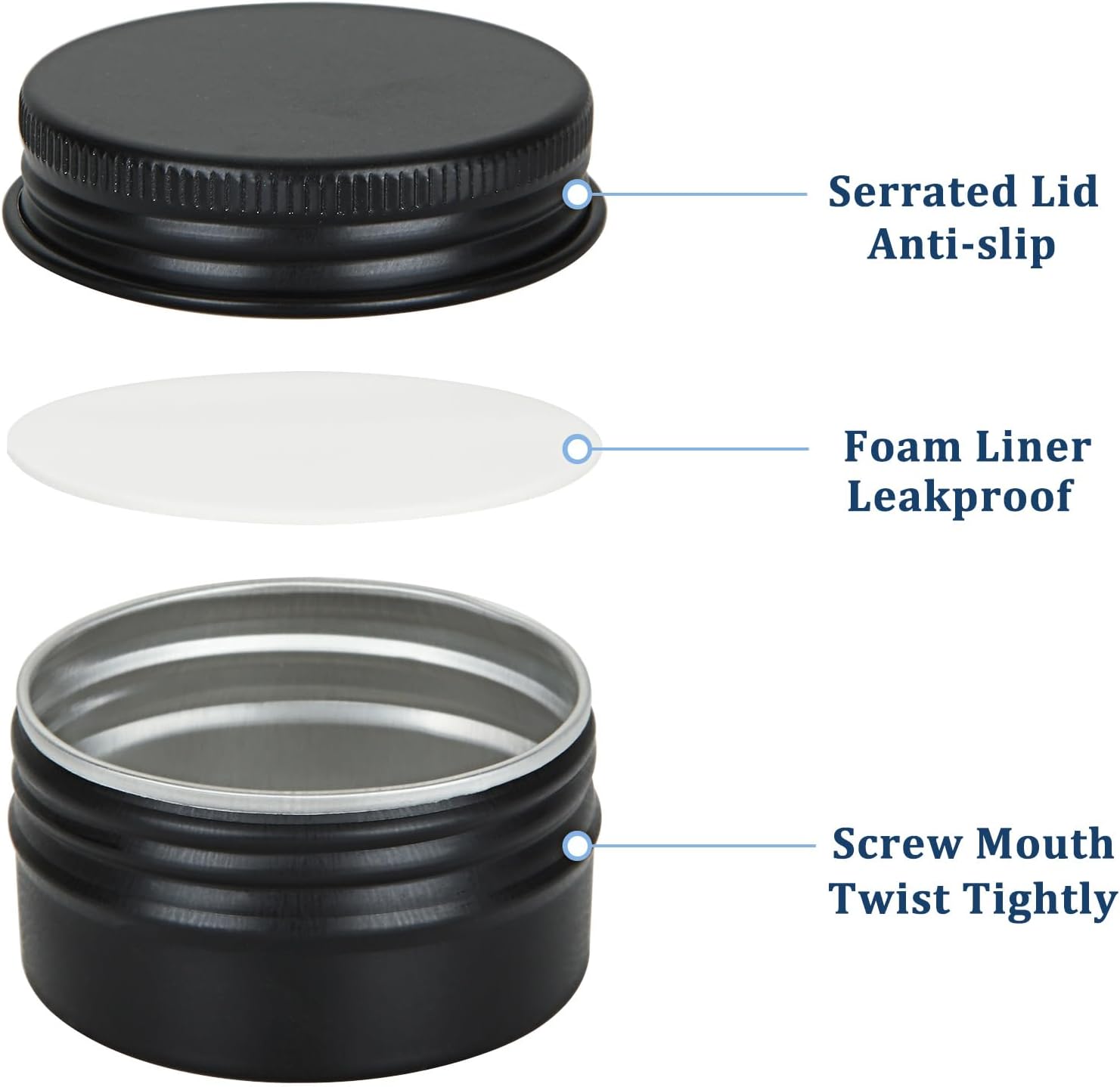 Acrux7 50 Pack 1oz Black Aluminum Tins with Lids