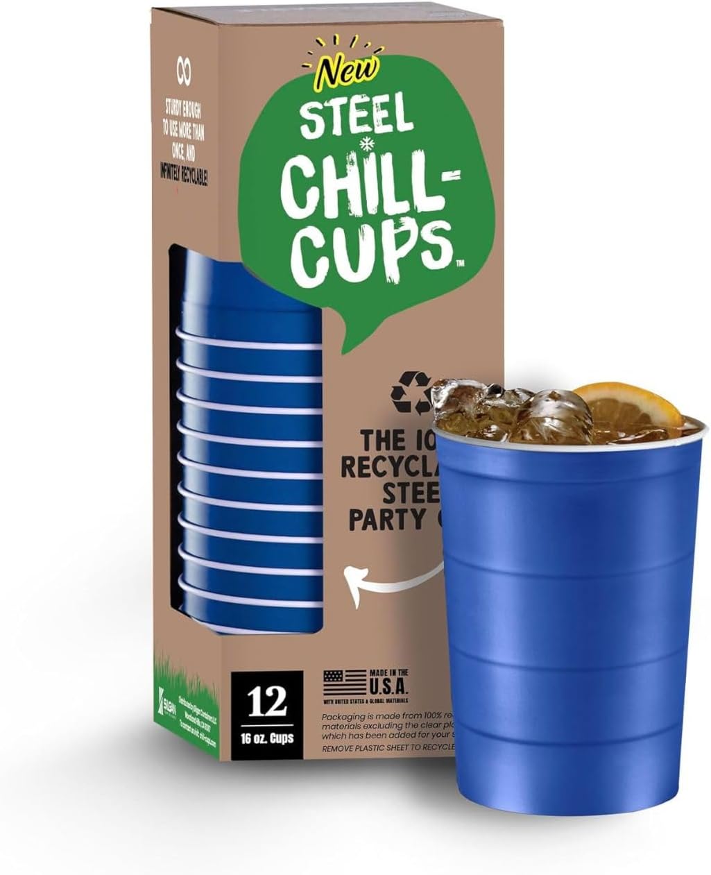 16 oz Steel Chill Cups Blue 12 Count