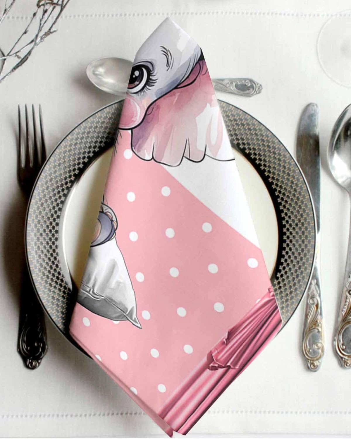 Zankwfner Cloth Napkins 6 Pack 20x20 Inches Pink Polka Dot