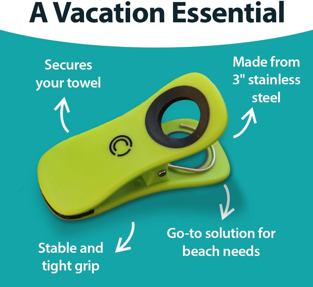 CoreClips Towel Clips for Beach Chairs - Heavy Duty with 25 Clamp