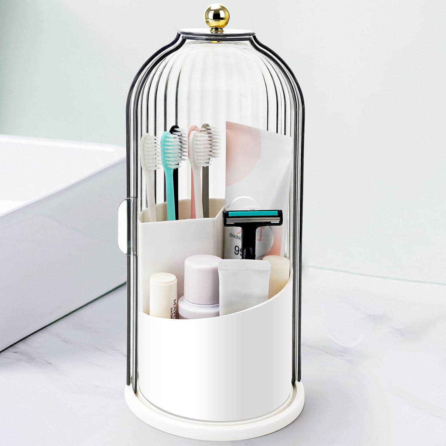 QIYVLOS Toothbrush Holder with Rotating 3 Slots