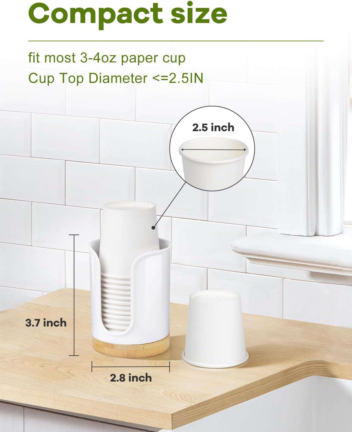 Bathroom Cup Holder Dispenser - PC and Bamboo White Pack of 1