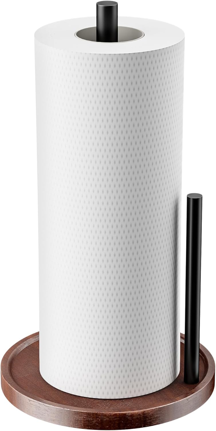 Wooden Paper Towel Holder with Stainless Steel Rods