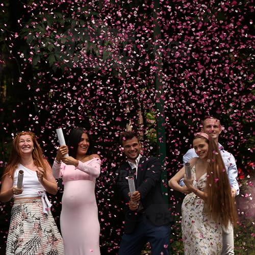PrimePure Pink Heart Confetti Cannon - 4 Pack Biodegradable Gender Reveal Party Poppers