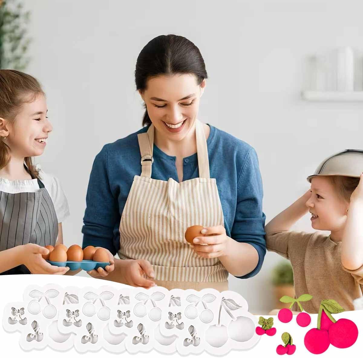 4PCS White Silicone Cherry Mold Set for Fondant Decorations