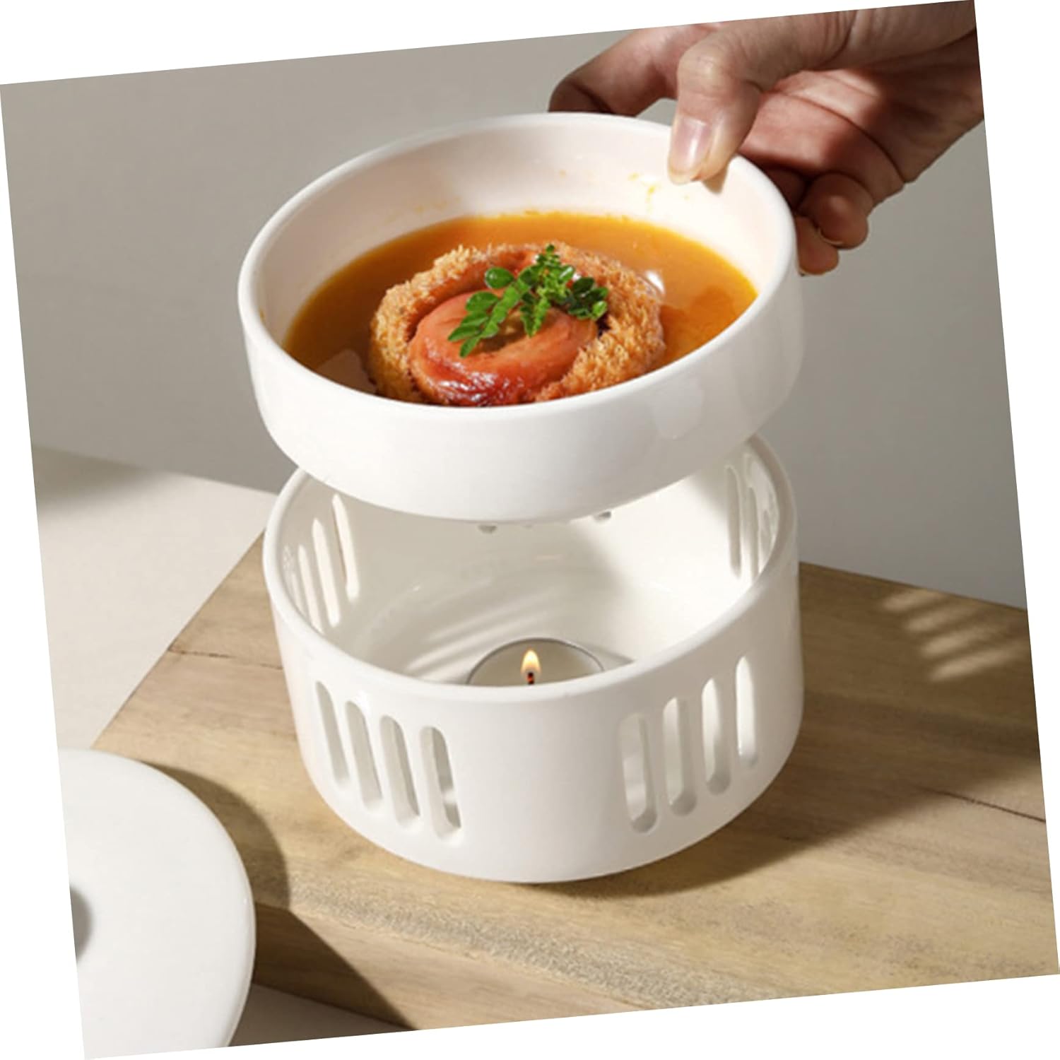 Unomor Soup Bowl Candleholder with Gold Rim